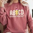 Boys Girls Teachers ABCD Rock Graphic Back To School Class Comfort Colors Sweatshirt Crimson