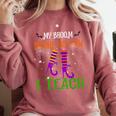 My Broom Broke So Now I Teach Teacher Witch Halloween Comfort Colors Sweatshirt Crimson