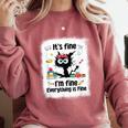 Cat It's Fine I'm Fine Everything Is Fine Teacher Life Comfort Colors Sweatshirt Crimson