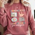 Communication Looks Different For Everyone SPED Teacher ASD Comfort Colors Sweatshirt Crimson Communication Looks Different For Everyone SPED Teacher ASD Comfort Colors Sweatshirt Crimson