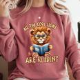 All The Cool Lions Are Reading Lion Teacher Men Women Kids Comfort Colors Sweatshirt Crimson