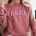 Coquette Bow Back To School First Day Teacher Comfort Colors Sweatshirt Crimson