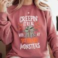 Creepin It Real With My 1st Grade Monsters Halloween Teacher Comfort Colors Sweatshirt Crimson Creepin It Real With My 1st Grade Monsters Halloween Teacher Comfort Colors Sweatshirt Crimson