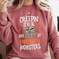 Creepin It Real Kindergarten Monsters Halloween Teacher Comfort Colors Sweatshirt Crimson Creepin It Real Kindergarten Monsters Halloween Teacher Comfort Colors Sweatshirt Crimson