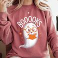 Cute Ghost Book Reading Halloween Teacher Comfort Colors Sweatshirt Crimson Cute Ghost Book Reading Halloween Teacher Comfort Colors Sweatshirt Crimson