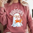 Cute Ghost Reading Book Librarian Teacher Halloween Costume Comfort Colors Sweatshirt Crimson