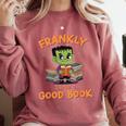 Cute Halloween Teacher Librarian Frankenstein Reading Books Comfort Colors Sweatshirt Crimson