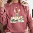 Cute Reading Bunny Glasses Books Bookworm Reader Teacher Comfort Colors Sweatshirt Crimson
