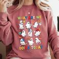 What Are We Doing Today Ghost PE Teacher Team Halloween Comfort Colors Sweatshirt Crimson