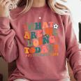 What Are We Doing Today Physical Education PE Teacher Women Comfort Colors Sweatshirt Crimson