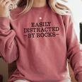 Easily Distracted By Rocks Rock Lover Geology Teacher Comfort Colors Sweatshirt Crimson