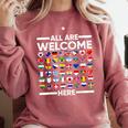 ESL Teacher All Are Welcome Here For Worlds Virtual Teachers Comfort Colors Sweatshirt Crimson ESL Teacher All Are Welcome Here For Worlds Virtual Teachers Comfort Colors Sweatshirt Crimson