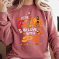Lets Fall In Love With PE Teacher Thanksgiving Comfort Colors Sweatshirt Crimson