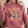 Fall In Love With Reading Halloween Stack Of Book Teacher Comfort Colors Sweatshirt Crimson