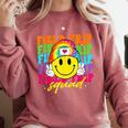 Field Trip Squad Groovy Field Day Smile Face Teacher Tie Dye Comfort Colors Sweatshirt Crimson