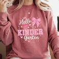 First Day Of School Teacher Girl Coquette Hello Kindergarten Comfort Colors Sweatshirt Crimson