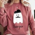 French Teacher Halloween Bonjour Ghost Comfort Colors Sweatshirt Crimson