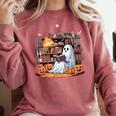 Ghost Book Reading Halloween Books Lover Teacher Comfort Colors Sweatshirt Crimson