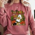 Ghost Library Reading Books Halloween Librarian Teacher Comfort Colors Sweatshirt Crimson