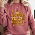 Groovy Coffee Teach Repeat Retro Teacher Comfort Colors Sweatshirt Crimson