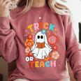 Groovy Halloween Trick Or Teach Retro Floral Ghost Teacher For Men Women Kids Comfort Colors Sweatshirt Crimson Groovy Halloween Trick Or Teach Retro Floral Ghost Teacher For Men Women Kids Comfort Colors Sweatshirt Crimson