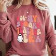 Groovy In My Spooky Teacher Era Halloween Party Boo Comfort Colors Sweatshirt Crimson
