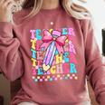Groovy Teacher Cute Coquette Bow Flower Retro Back To School Comfort Colors Sweatshirt Crimson