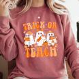 Groovy Teacher Halloween Trick Or Teach Ghost Men Women Kids Comfort Colors Sweatshirt Crimson