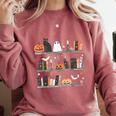 Halloween Library Ghost Books Teacher Spooky Trick Or Teach Comfort Colors Sweatshirt Crimson