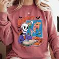 Halloween Skeleton Geography Teacher Pumpkin Bats Classroom Comfort Colors Sweatshirt Crimson Halloween Skeleton Geography Teacher Pumpkin Bats Classroom Comfort Colors Sweatshirt Crimson