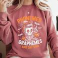 Halloween Skeleton Teacher Phonemes Graphemes Caffeine Lover Comfort Colors Sweatshirt Crimson