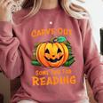 Halloween Teacher Librarian Pumpkin Reading Books Men Women Kids Comfort Colors Sweatshirt Crimson Halloween Teacher Librarian Pumpkin Reading Books Men Women Kids Comfort Colors Sweatshirt Crimson