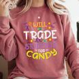 Halloween Teacher Will Trade Students For Candy Women Men Comfort Colors Sweatshirt Crimson Halloween Teacher Will Trade Students For Candy Women Men Comfort Colors Sweatshirt Crimson
