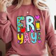Happy Fri-Yay Friday Lovers Fun Teacher Life FriYay Weekend Comfort Colors Sweatshirt Crimson