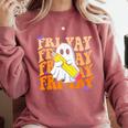 Happy Fri-Yay Friday Lovers Groovy Teacher Life Halloween Comfort Colors Sweatshirt Crimson