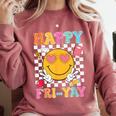 Happy Fri-Yay Groovy Teacher Friday Weekend Fri Yay Comfort Colors Sweatshirt Crimson