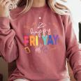 Happy Fri Yay Teacher Friday For Men Women Comfort Colors Sweatshirt Crimson