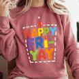 Happy Fri-Yay Teacher Life Weekend Pun Happy Friday Comfort Colors Sweatshirt Crimson Happy Fri-Yay Teacher Life Weekend Pun Happy Friday Comfort Colors Sweatshirt Crimson
