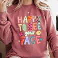 Happy To See Your Face Teacher Retro Back To School Comfort Colors Sweatshirt Crimson