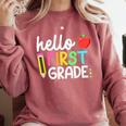 Hello First Grade Team 1st Grade Back To School Teacher Kids Comfort Colors Sweatshirt Crimson