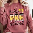 Hello Pre-K Preschool Back To School First Day Teacher Kids Comfort Colors Sweatshirt Crimson Hello Pre-K Preschool Back To School First Day Teacher Kids Comfort Colors Sweatshirt Crimson