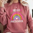 Hello Preschool Teacher Student Girls Rainbow Back To School Comfort Colors Sweatshirt Crimson