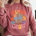 Helping Little Minds Grow Teacher First Day Back To School Comfort Colors Sweatshirt Crimson