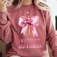 I'm Literally Just a Teacher Pencil Coquette Bow School Comfort Colors Sweatshirt Crimson