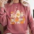 Inclusion Isn't Scary Mummy Boo Ghost Halloween SLP Teacher Comfort Colors Sweatshirt Crimson