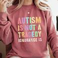 Kids AUTISM IS NOT A TRAGEDY IGNORANCE IS Proud Teacher Crew Comfort Colors Sweatshirt Crimson Kids AUTISM IS NOT A TRAGEDY IGNORANCE IS Proud Teacher Crew Comfort Colors Sweatshirt Crimson