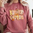 Kindergarten Teacher Fall Pumpkin Autumn Cute Comfort Colors Sweatshirt Crimson