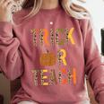 Leopard Trick Or Teach Halloween Teacher Costume Women Comfort Colors Sweatshirt Crimson