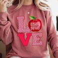 Love Kindergarten Cute Apple School Teacher Comfort Colors Sweatshirt Crimson Love Kindergarten Cute Apple School Teacher Comfort Colors Sweatshirt Crimson