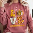 LOVE Kindergarten Pumpkin Teacher Student Halloween Costume Comfort Colors Sweatshirt Crimson LOVE Kindergarten Pumpkin Teacher Student Halloween Costume Comfort Colors Sweatshirt Crimson